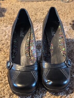 Mudd Black Mary Jane Flats with Floral Insole